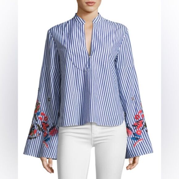 NEW! Tanya Taylor Striped Klara Embroidered Menswear Stripe Top ~ 4 ~ $350 - Picture 1 of 15